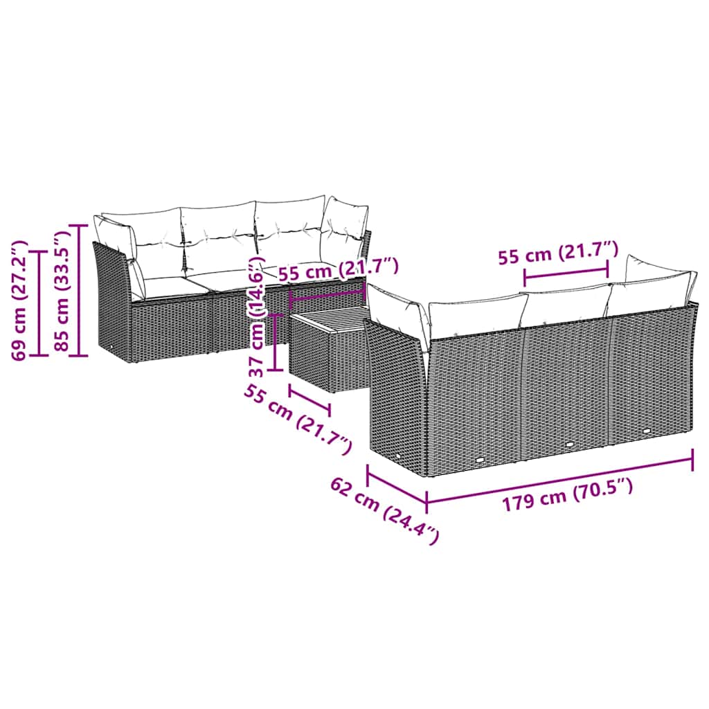 7 Piece Garden Sofa Set with Cushions Black Poly Rattan
