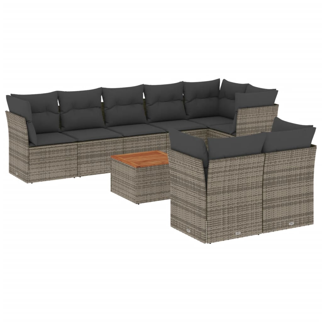 9 Piece Garden Sofa Set with Cushions Grey Poly Rattan