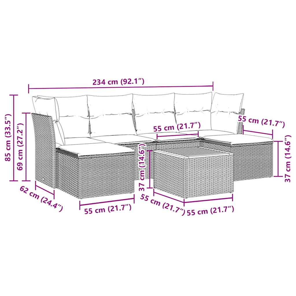 7 Piece Garden Sofa Set with Cushions Black Poly Rattan