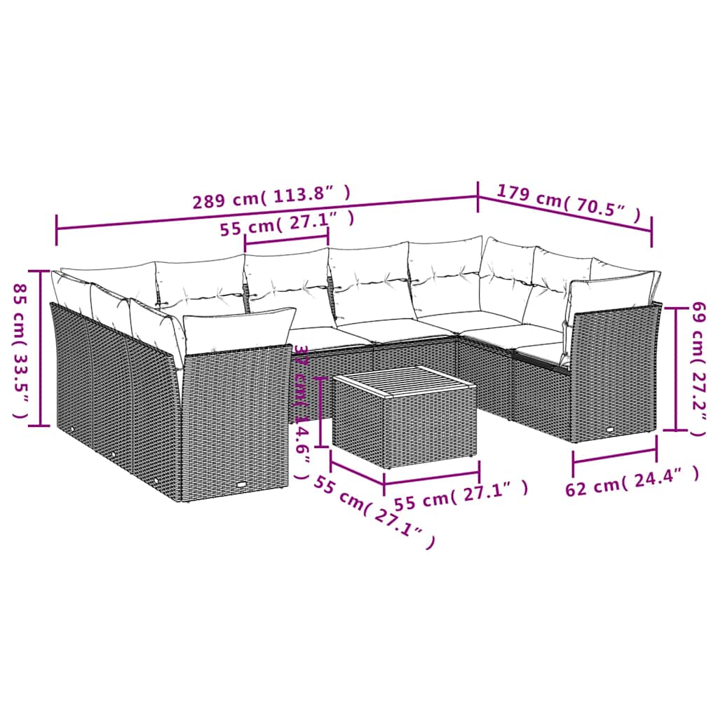 10 Piece Garden Sofa Set with Cushions Black Poly Rattan