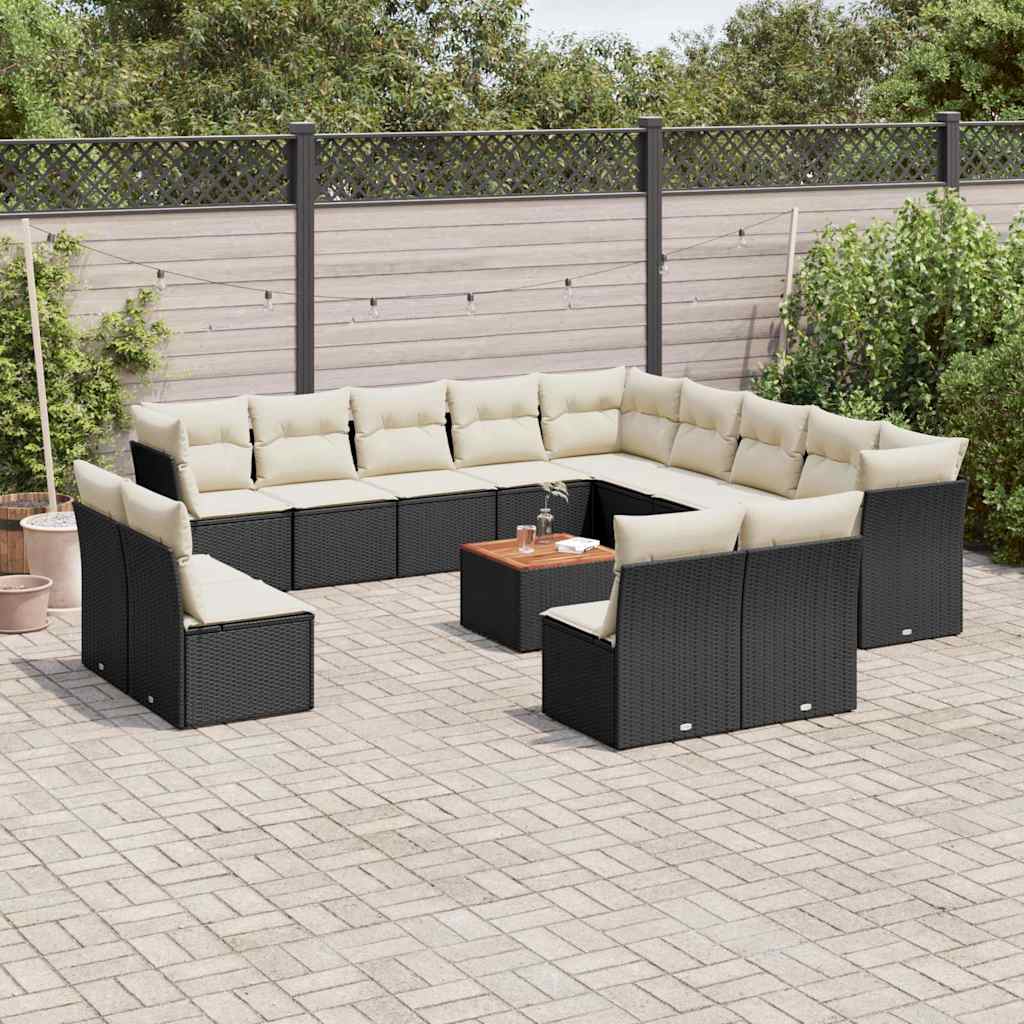 14 Piece Garden Sofa Set with Cushions Black Poly Rattan