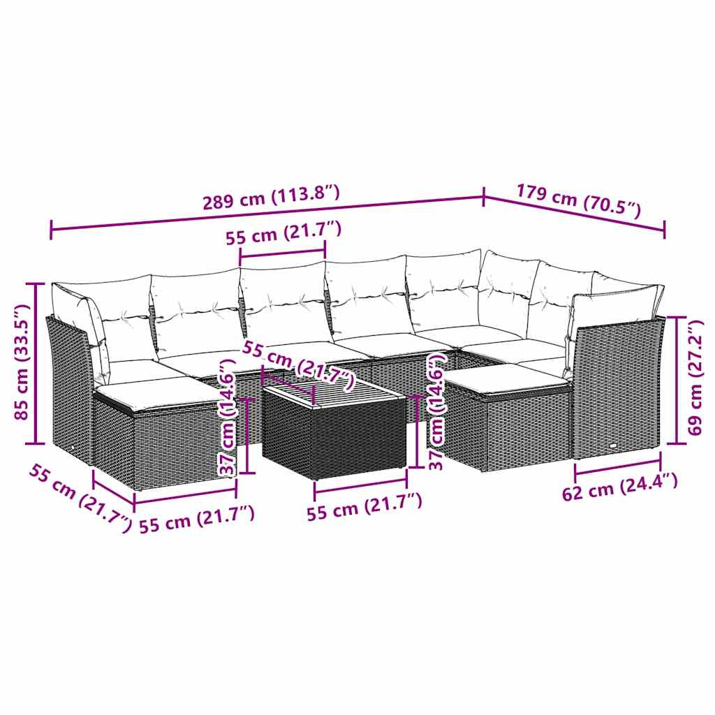 10 Piece Garden Sofa Set with Cushions Black Poly Rattan