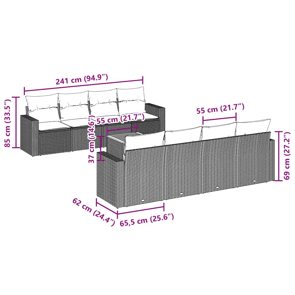 9 Piece Garden Sofa Set with Cushions Black Poly Rattan