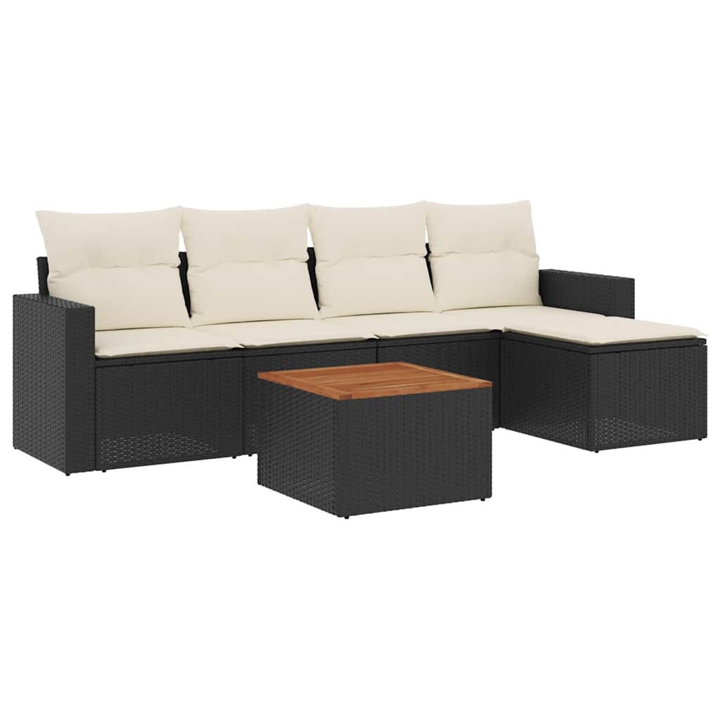 6 Piece Garden Sofa Set with Cushions Black Poly Rattan