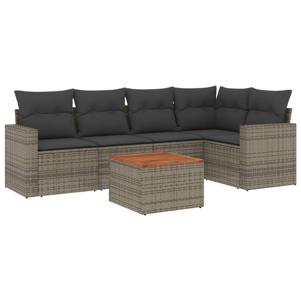 6 Piece Garden Sofa Set with Cushions Grey Poly Rattan