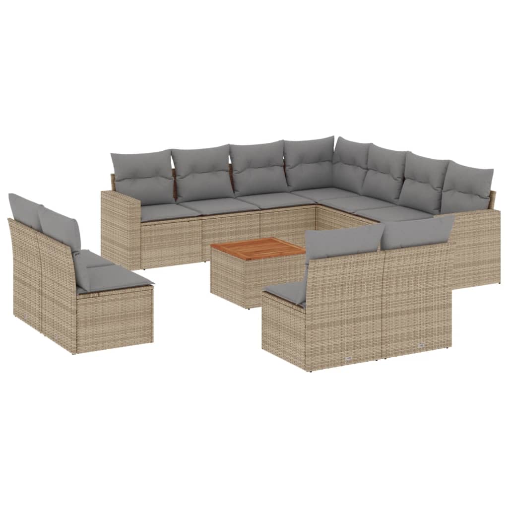 12 Piece Garden Sofa Set with Cushions Mix Beige Poly Rattan