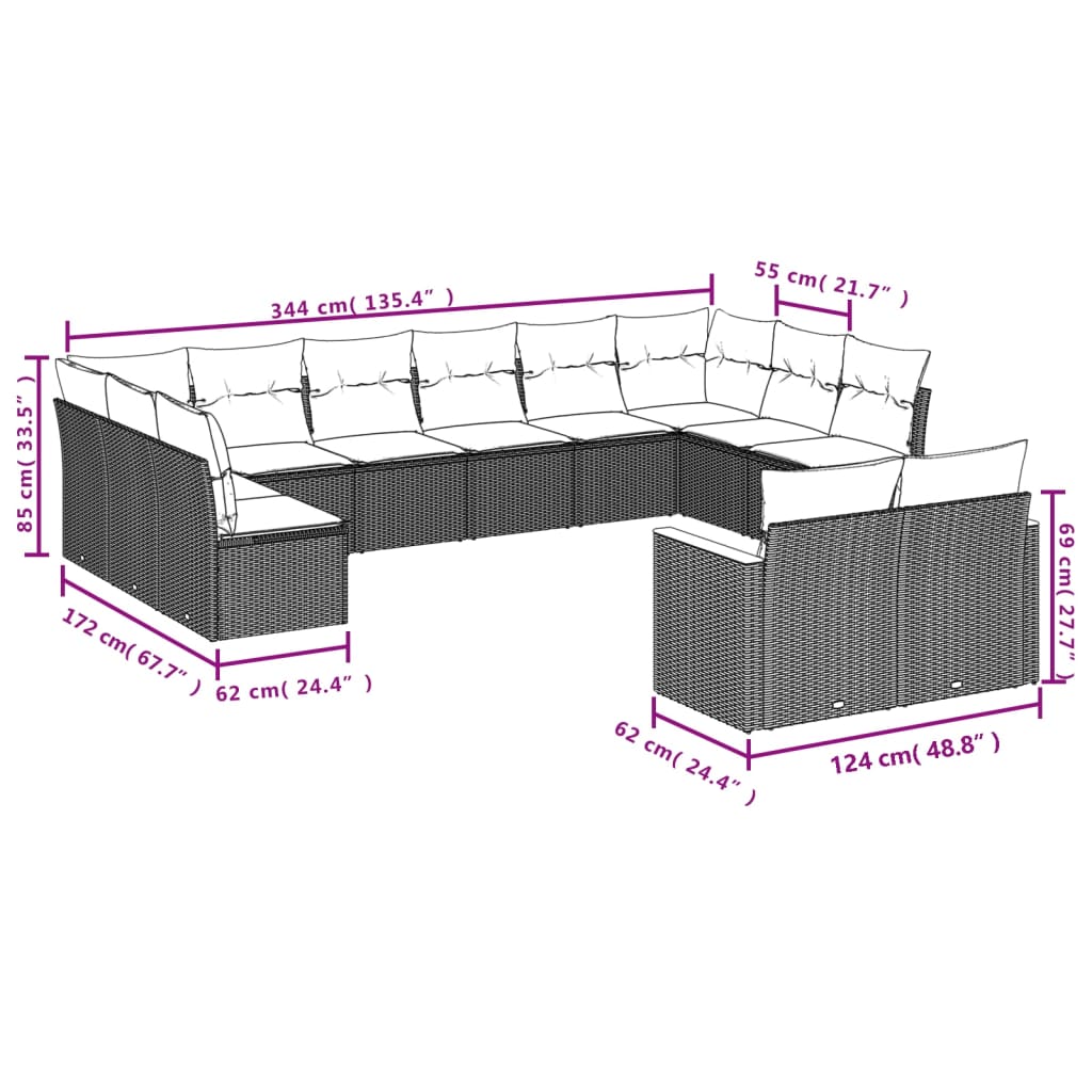 7 Piece Garden Sofa Set with Cushions Mix Beige Poly Rattan
