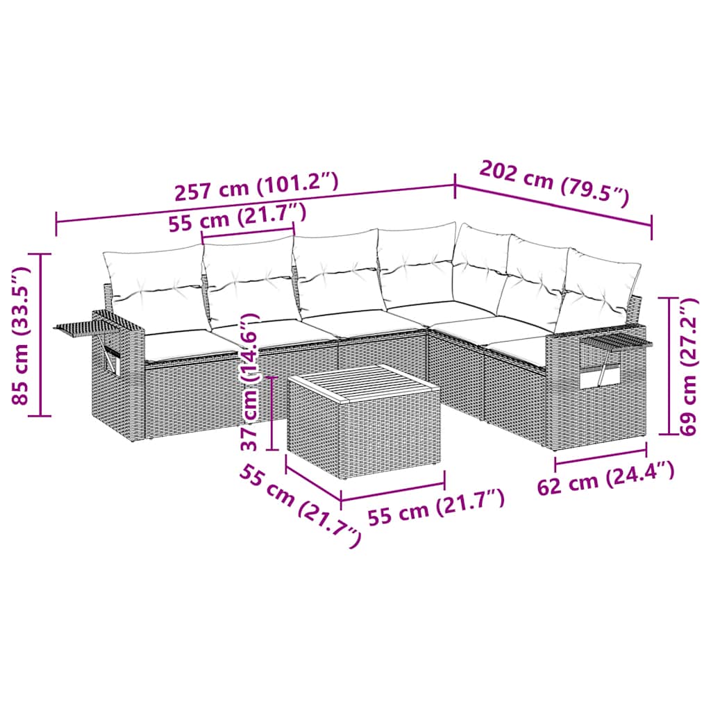 7 Piece Garden Sofa Set with Cushions Black Poly Rattan