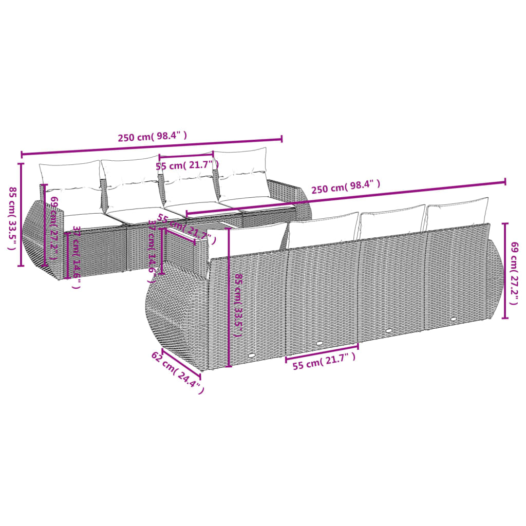 9 Piece Garden Sofa Set with Cushions Black Poly Rattan
