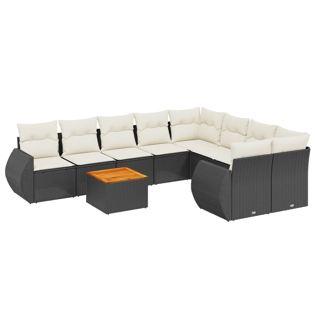 9 Piece Garden Sofa Set with Cushions Black Poly Rattan