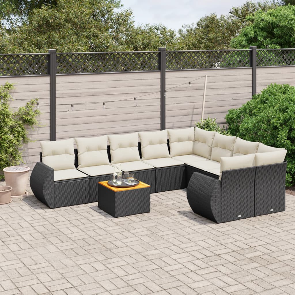 9 Piece Garden Sofa Set with Cushions Black Poly Rattan