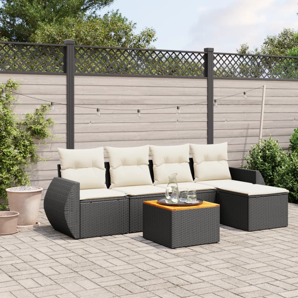 6 Piece Garden Sofa Set with Cushions Black Poly Rattan