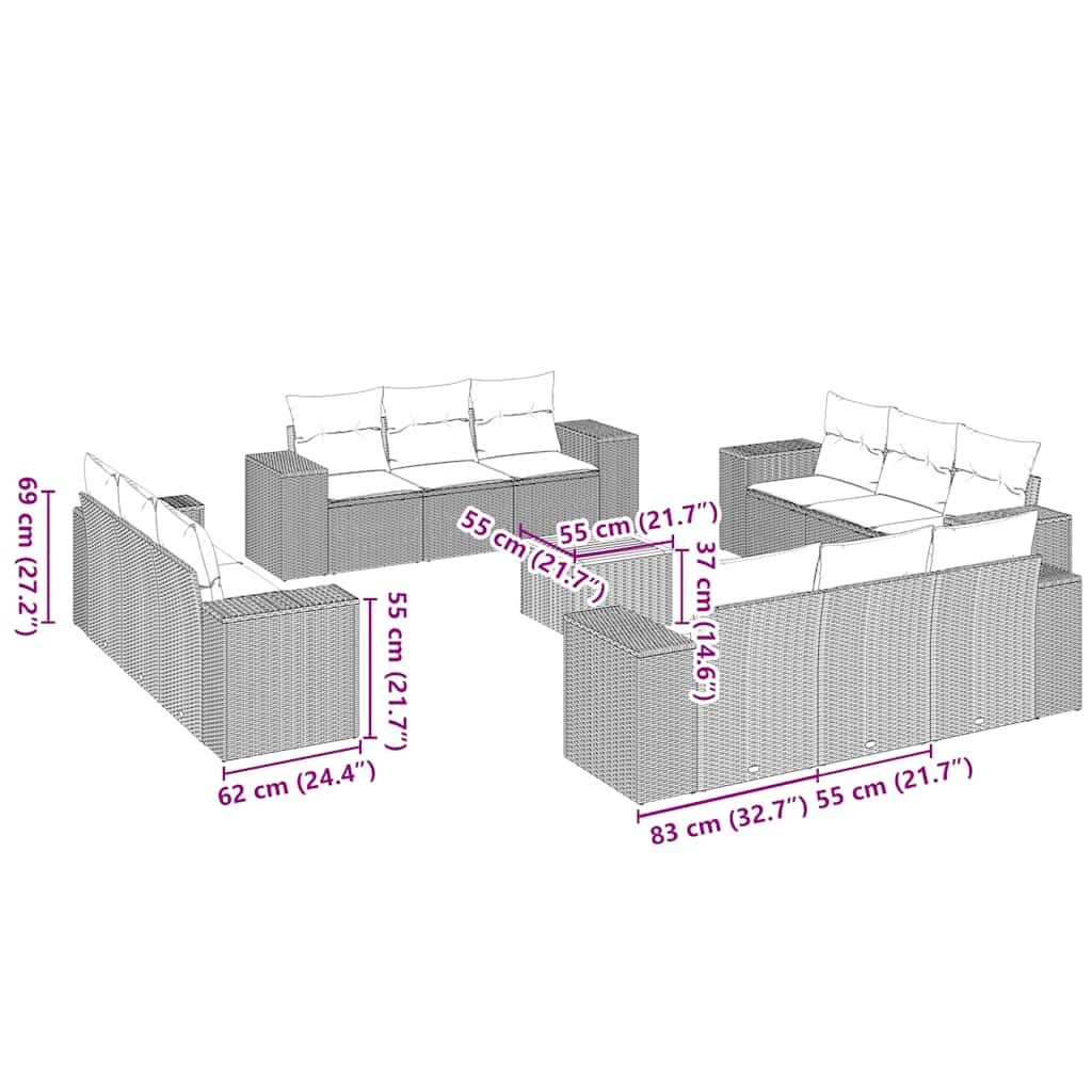 13 Piece Garden Sofa Set with Cushions Black Poly Rattan