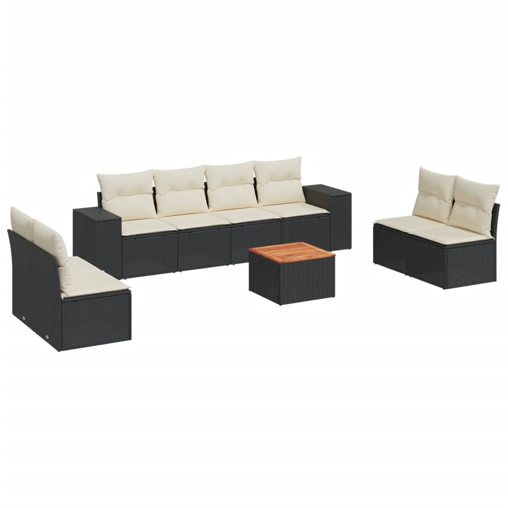 9 Piece Garden Sofa Set with Cushions Black Poly Rattan