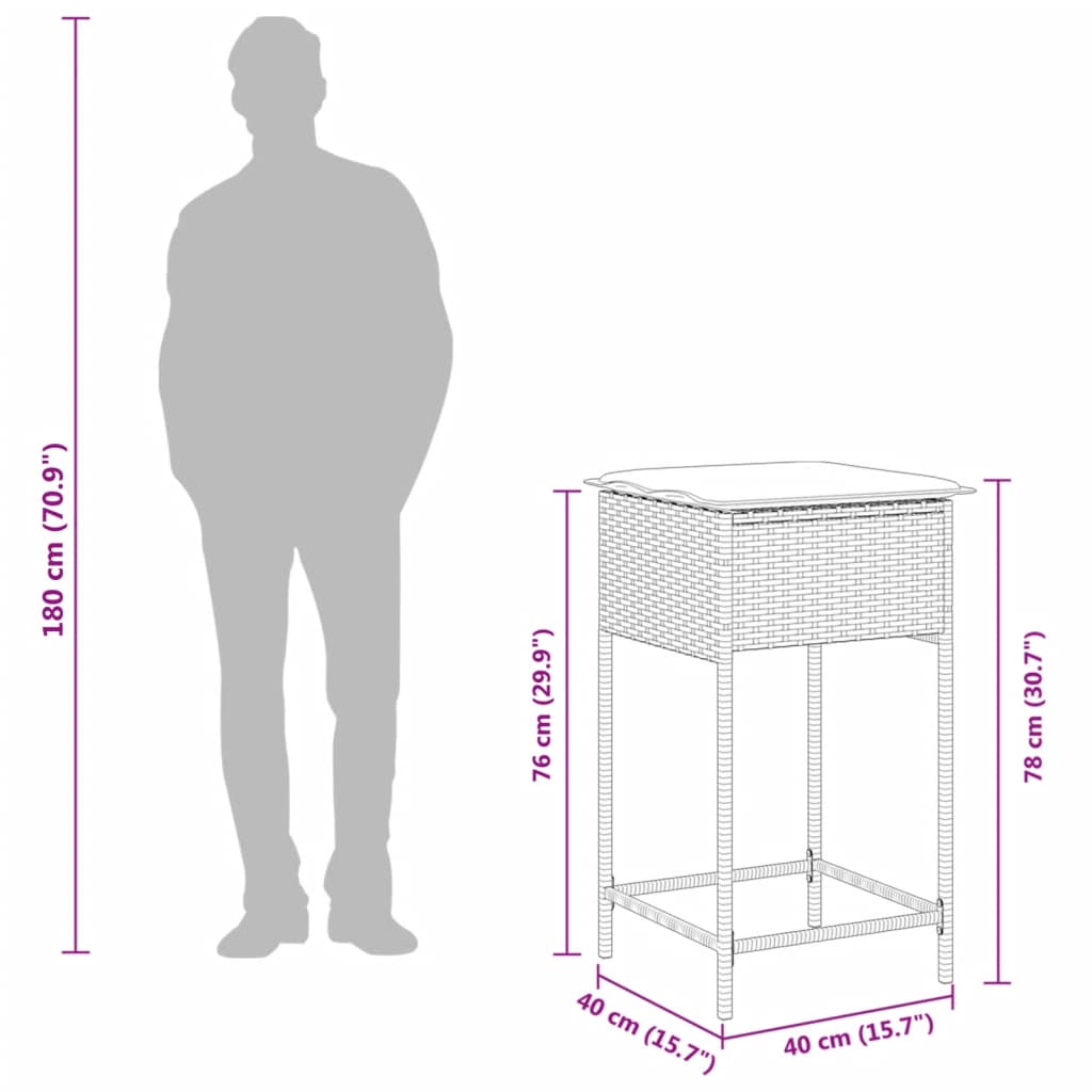 5 Piece Garden Bar Set with Cushions Grey Poly Rattan