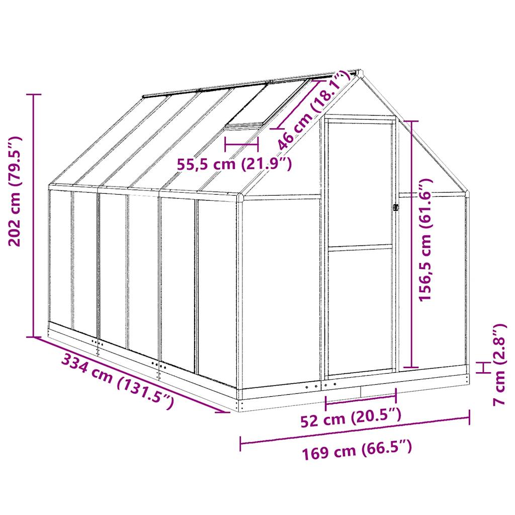 Greenhouse with Base Frame Anthracite 334x169x202 cm Aluminium