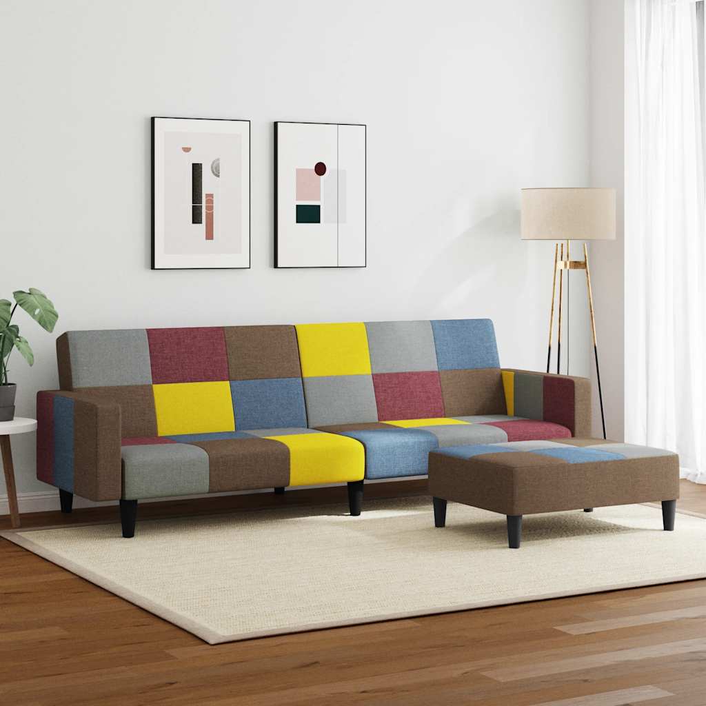 2-Seater Sofa Bed with Footstool Patchwork Fabric