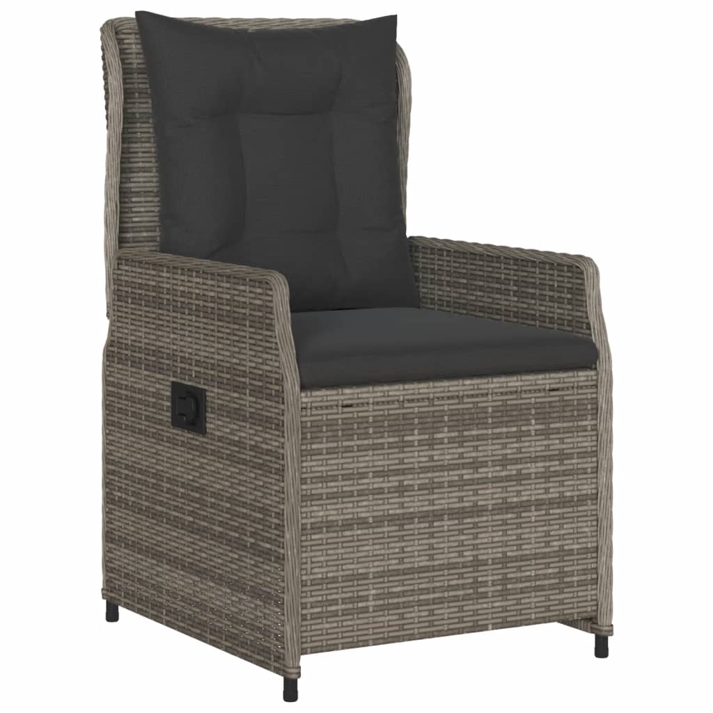 3 Piece Bistro Set with Cushions Grey Poly Rattan
