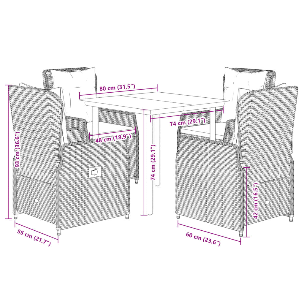 5 Piece Garden Dining Set with Cushions Black Poly Rattan