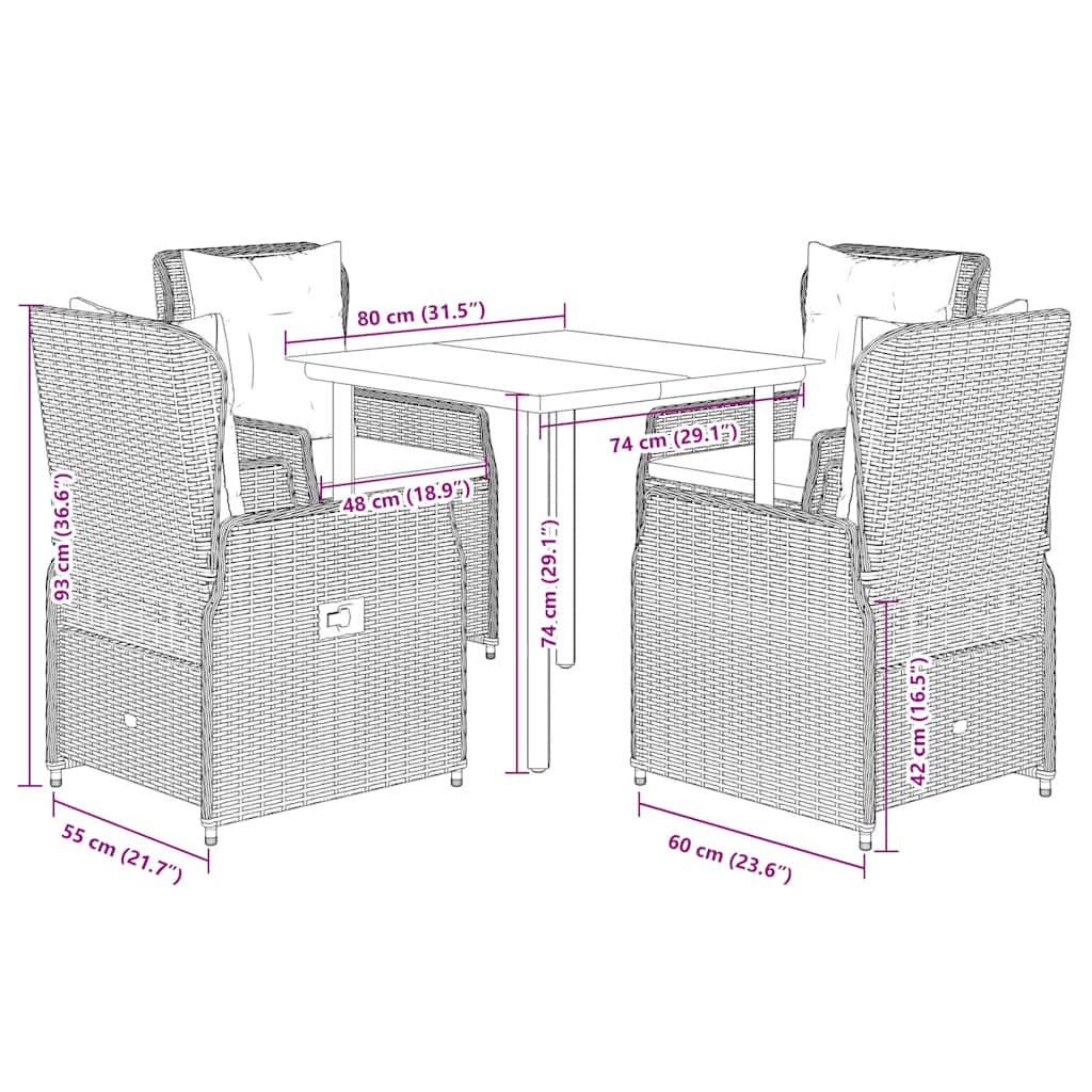 5 Piece Garden Dining Set with Cushions Black Poly Rattan