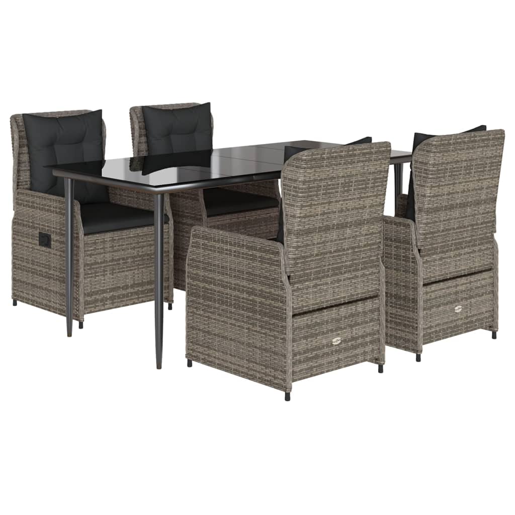 5 Piece Garden Dining Set with Cushions Grey Poly Rattan