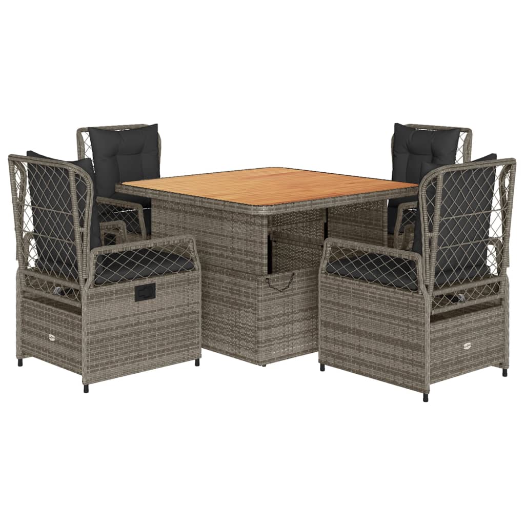 5 Piece Garden Dining Set with Cushions Grey Poly Rattan