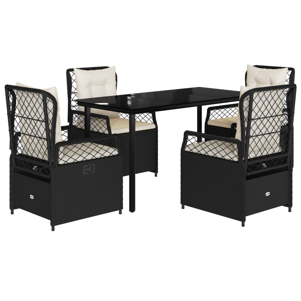 5 Piece Garden Dining Set with Cushions Black Poly Rattan