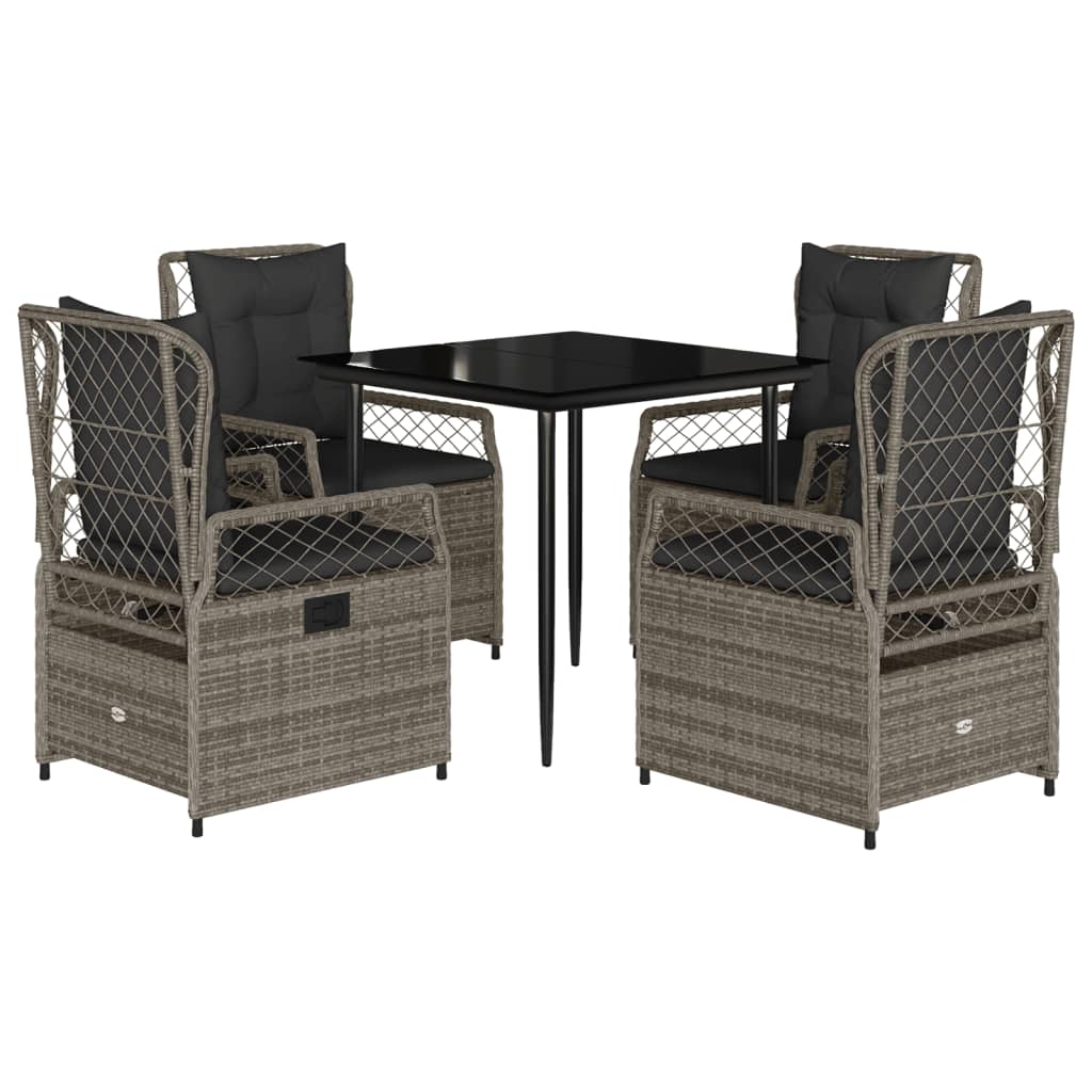5 Piece Garden Dining Set with Cushions Grey Poly Rattan