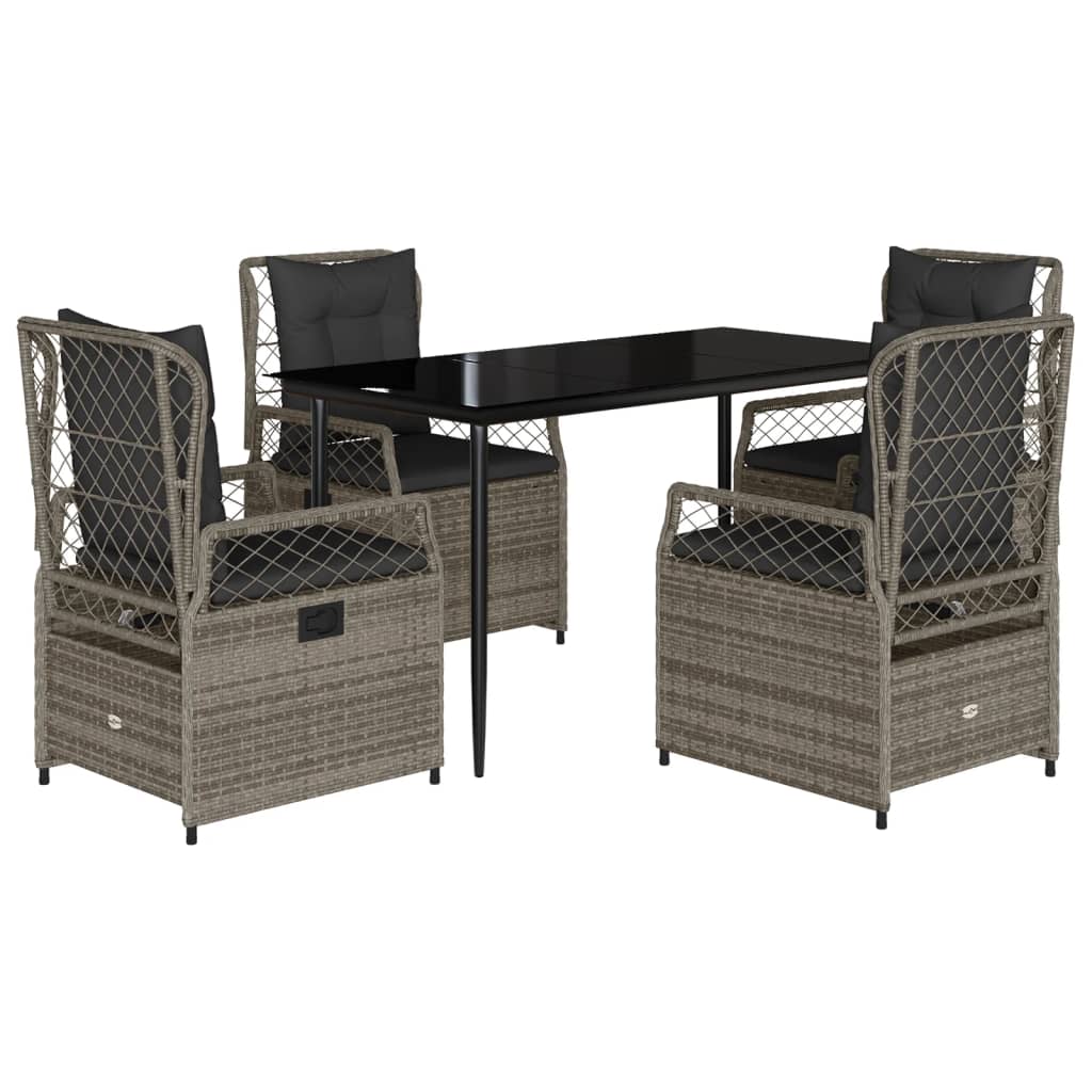 5 Piece Garden Dining Set with Cushions Grey Poly Rattan