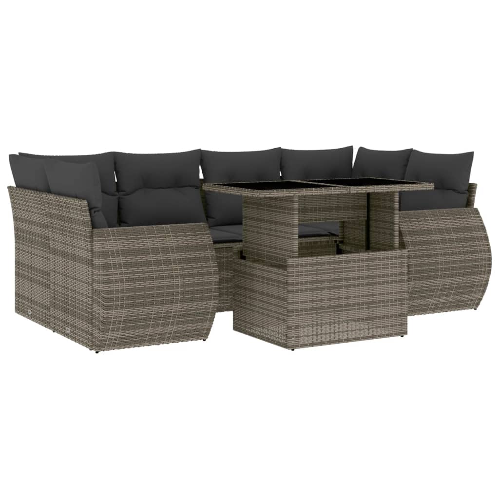 7 Piece Garden Sofa Set with Cushions Grey Poly Rattan
