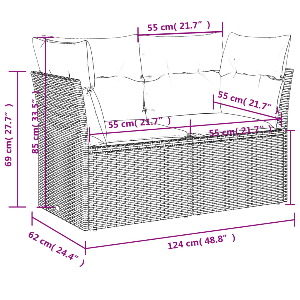 7 Piece Garden Sofa Set with Cushions Grey Poly Rattan