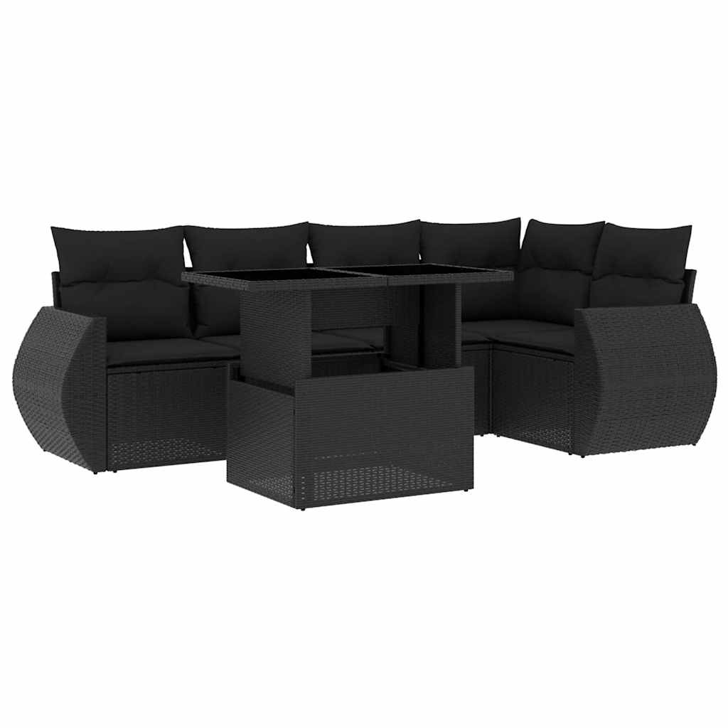 6 Piece Garden Sofa Set with Cushions Black Poly Rattan