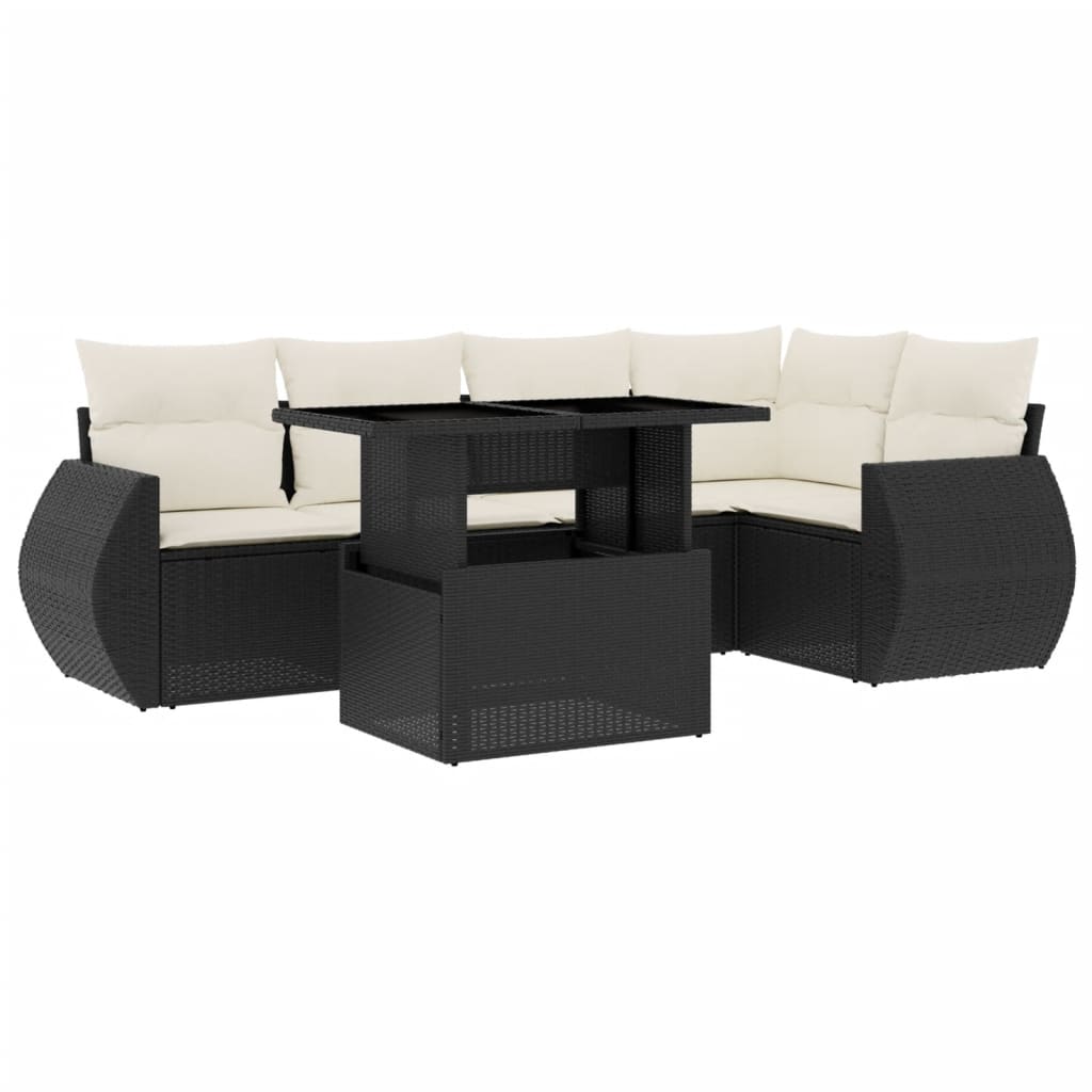 6 Piece Garden Sofa Set with Cushions Black Poly Rattan