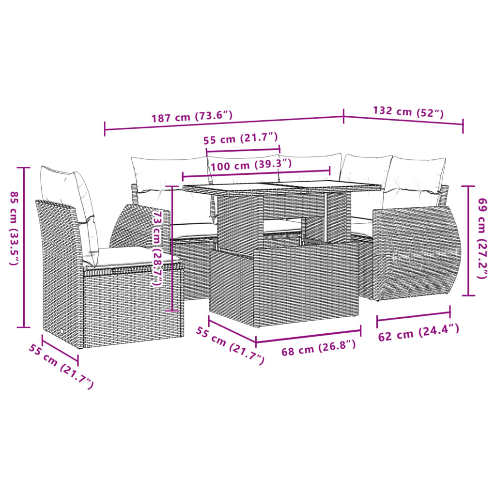 6 Piece Garden Sofa Set with Cushions Black Poly Rattan
