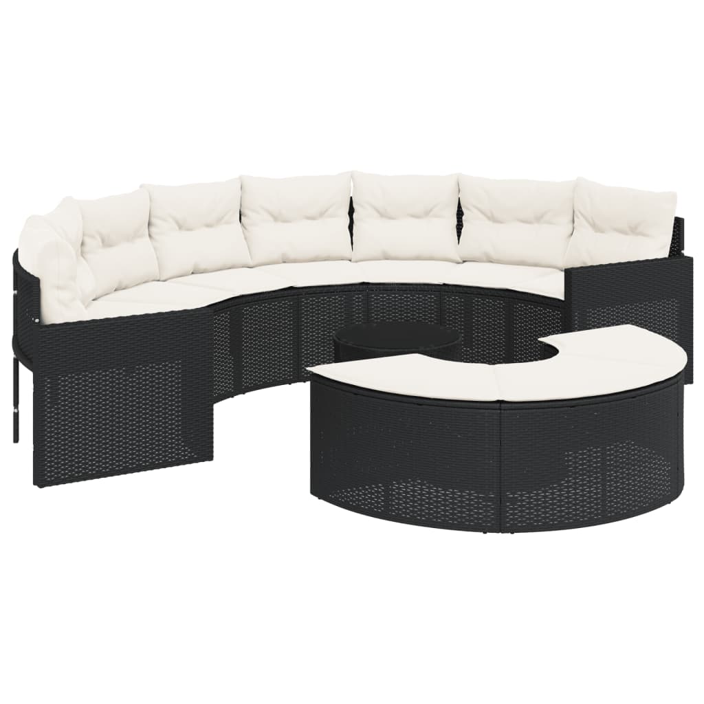 3 Piece Garden Sofa Set Half-Round Black Poly Rattan