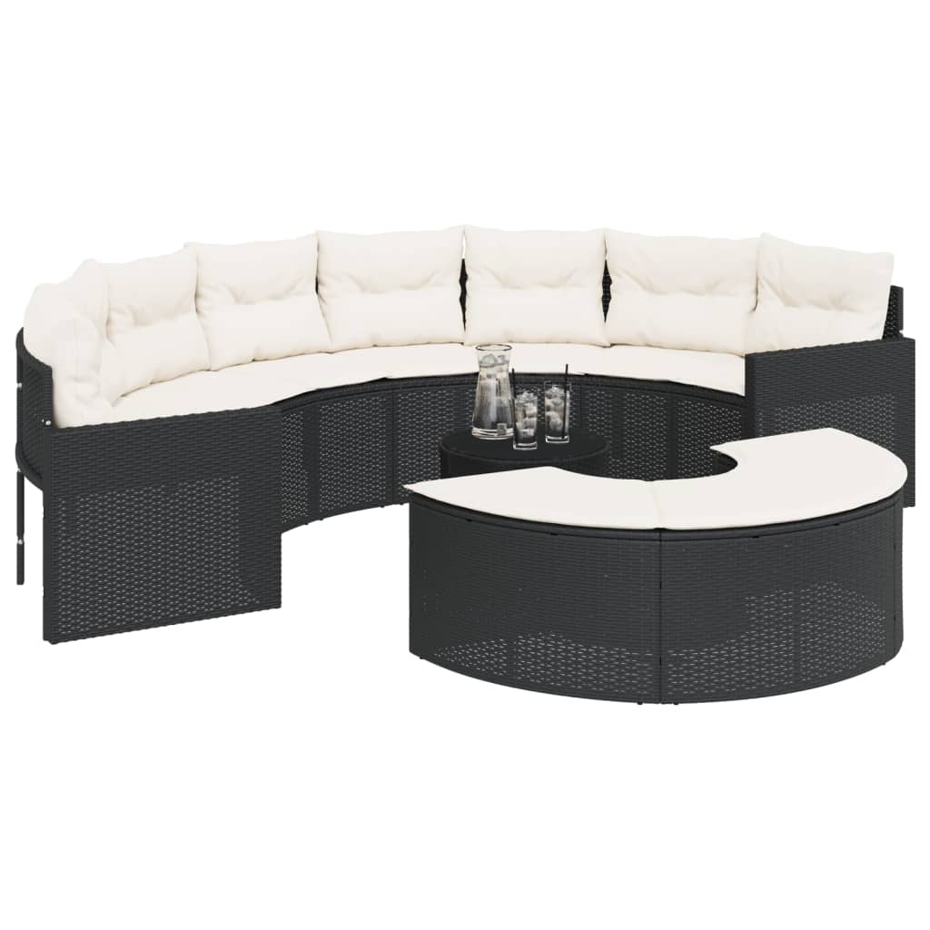 3 Piece Garden Sofa Set Half-Round Black Poly Rattan