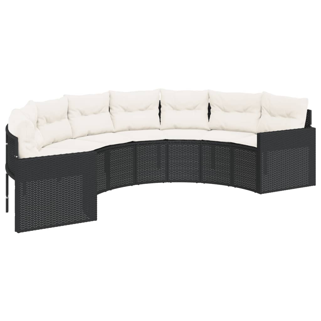 3 Piece Garden Sofa Set Half-Round Black Poly Rattan