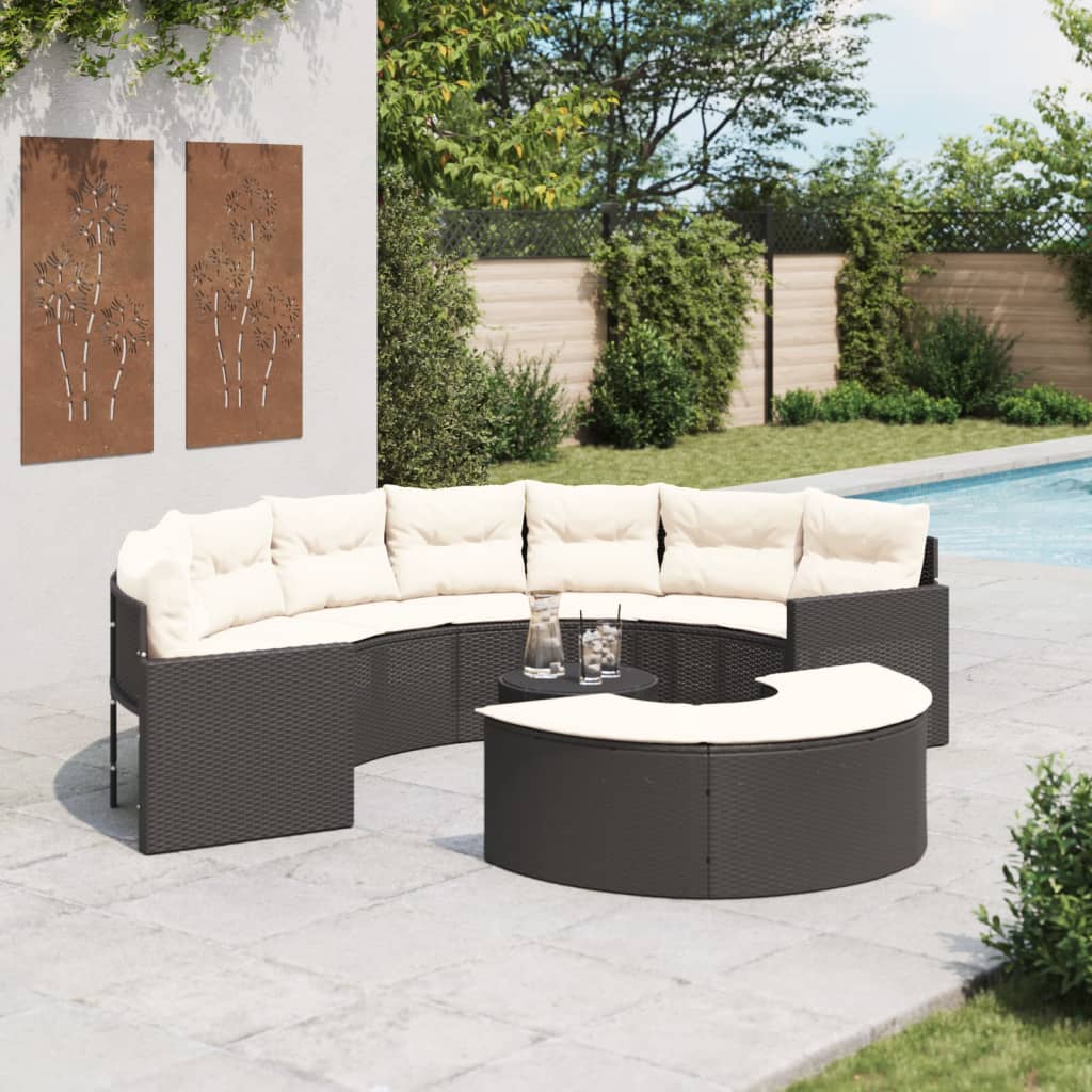 3 Piece Garden Sofa Set Half-Round Black Poly Rattan