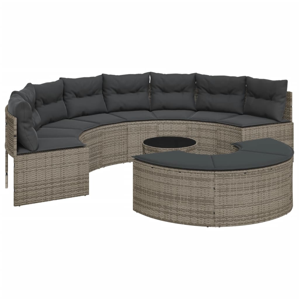 3 Piece Garden Sofa Set Half-Round Grey Poly Rattan