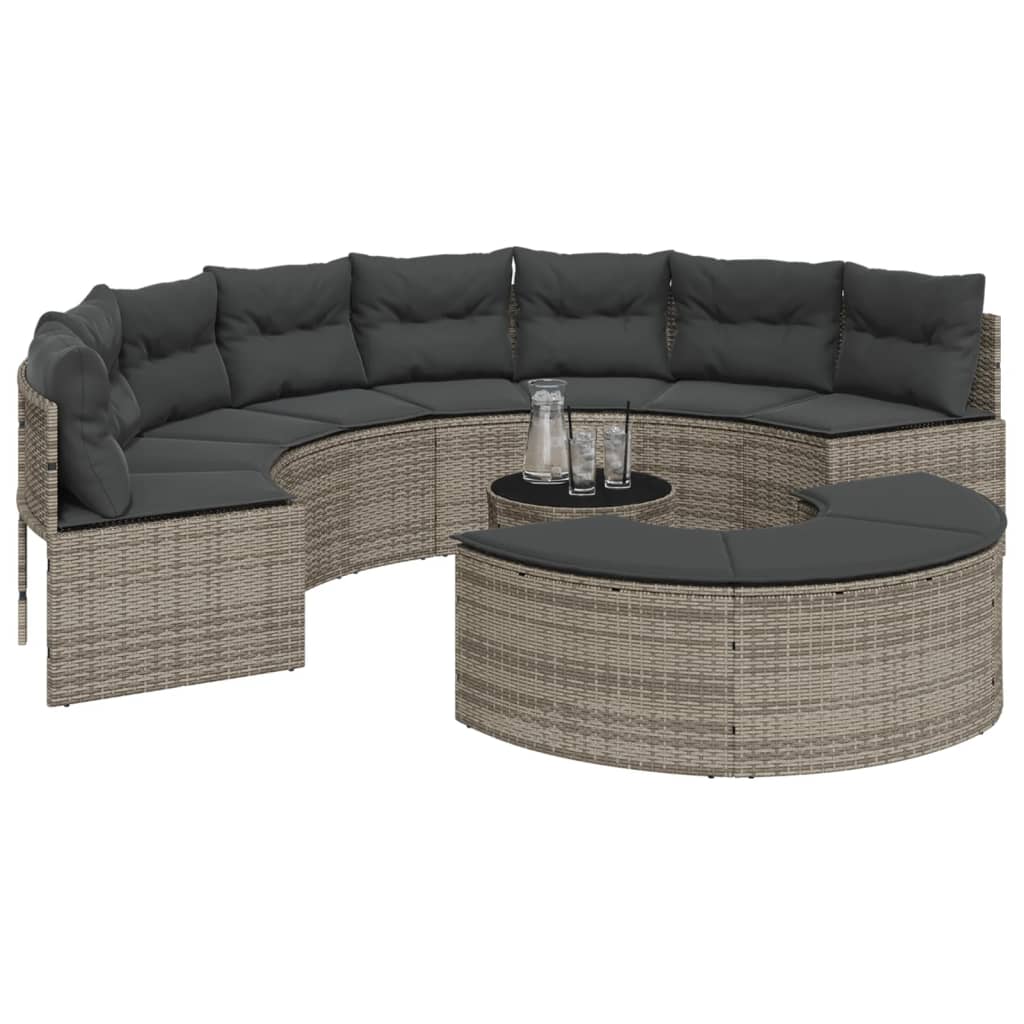 3 Piece Garden Sofa Set Half-Round Grey Poly Rattan