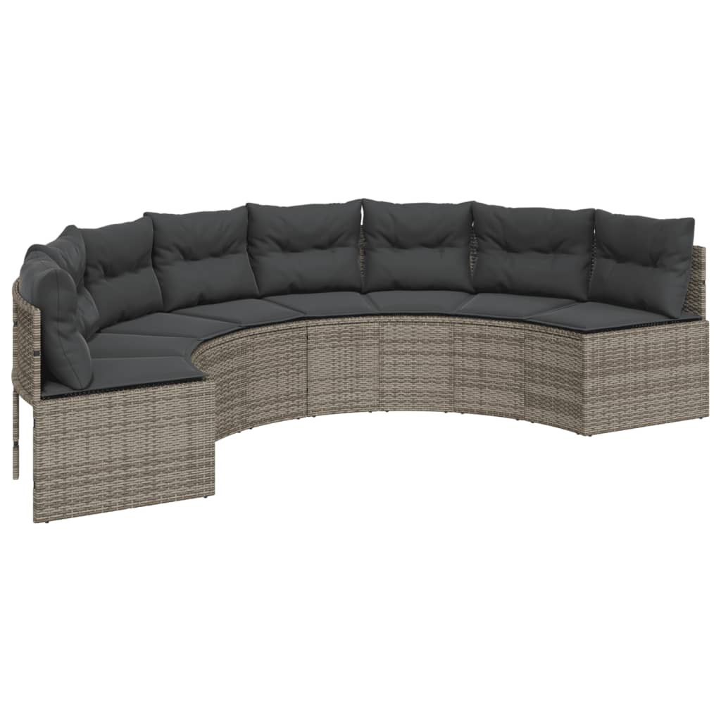 3 Piece Garden Sofa Set Half-Round Grey Poly Rattan
