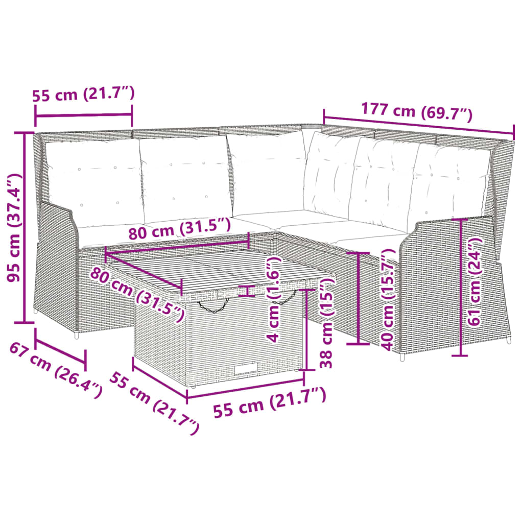 4 Piece Garden Lounge Set with Cushions Grey Poly Rattan