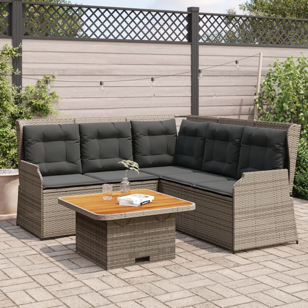 4 Piece Garden Lounge Set with Cushions Grey Poly Rattan