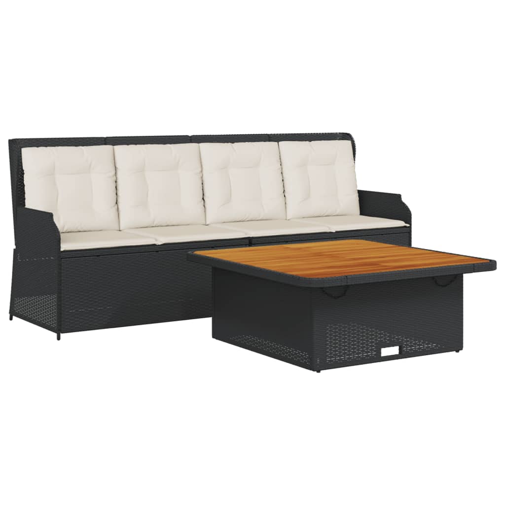 3 Piece Garden Sofa Set with Cushions Black Poly Rattan