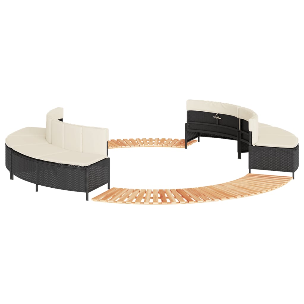 Hot Tub Surround Black Poly Rattan and Solid Wood Acacia