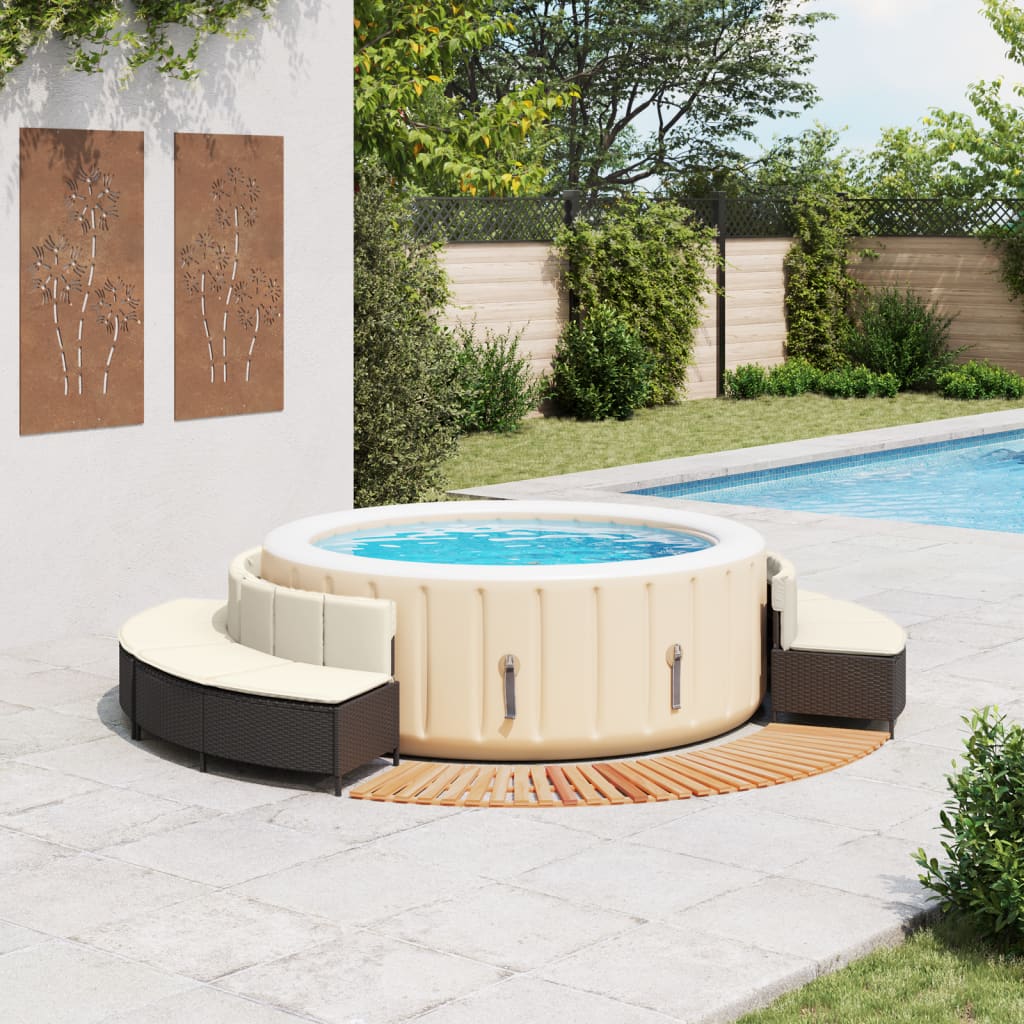 Hot Tub Surround Black Poly Rattan and Solid Wood Acacia