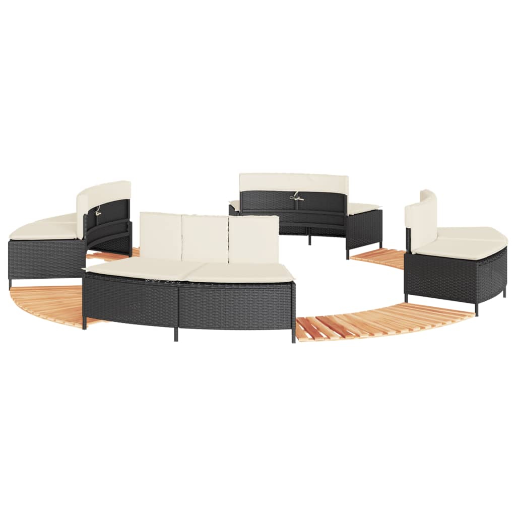 Hot Tub Surround Black Poly Rattan and Solid Wood Acacia