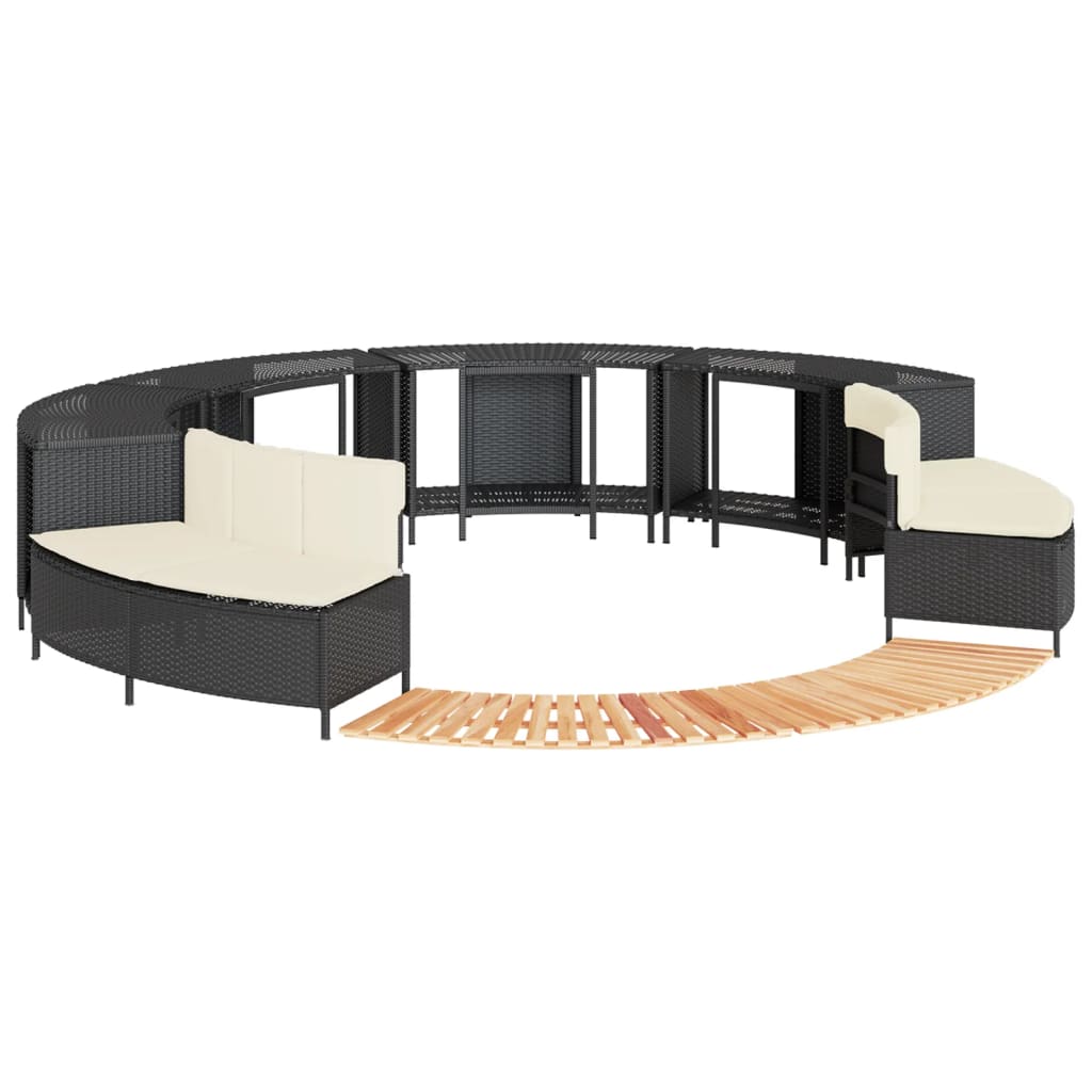 Hot Tub Surround Black Poly Rattan and Solid Wood Acacia