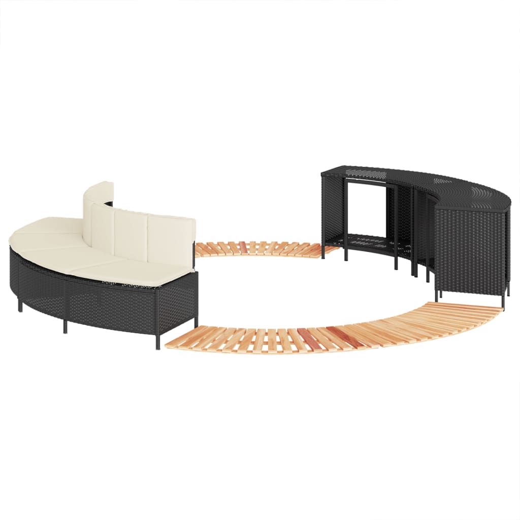 Hot Tub Surround Black Poly Rattan and Solid Wood Acacia