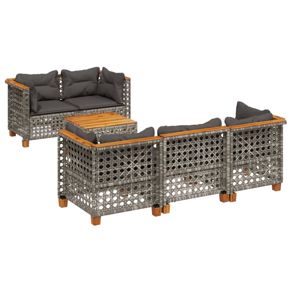 6 Piece Garden Sofa Set with Cushions Grey Poly Rattan